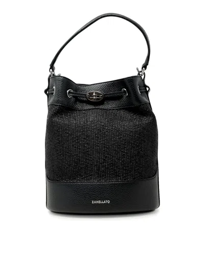 Zanellato 068980-2030000-z0001 Black Nerina Monda Vimini S Leather Handbag