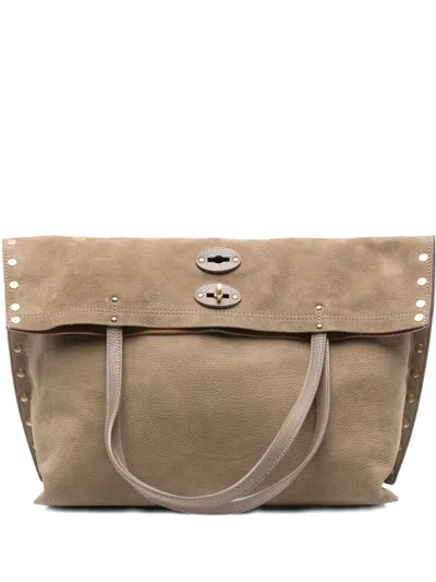 Zanellato A Spasso Stud-embellished Clasp Tote Bag In Gray