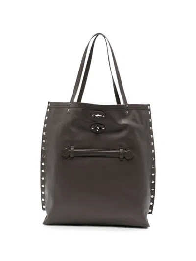 Zanellato Aspasso Saeta Medium Tote Bag Studs In Brown