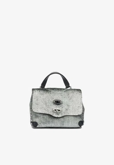 Zanellato Baby Postina Flaky Metallic Leather Handbag In Silver