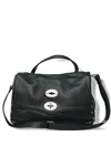 Zanellato Hammered Leather Small Tote With Twist-lock Closure In Black