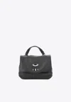 Zanellato Baby Postina Tumbled Leather Shoulder Bag In Black