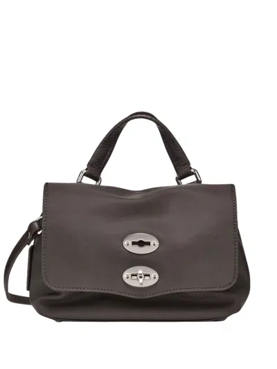 Zanellato Rectangular Handbag With Silver-tone Turn-lock Closure In Gray