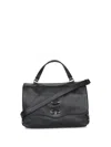 Zanellato Black Leather Postina Baby Top Handle Bag In Animal Print