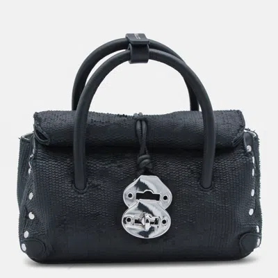 Zanellato Black Leather Dotta Baby Top Handle Bag