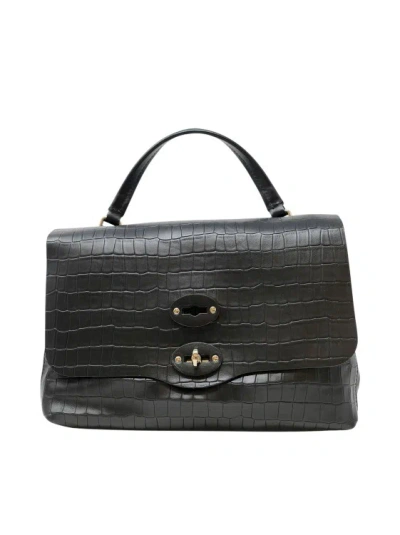 Zanellato Black Postina Cayman S Leather Handbag