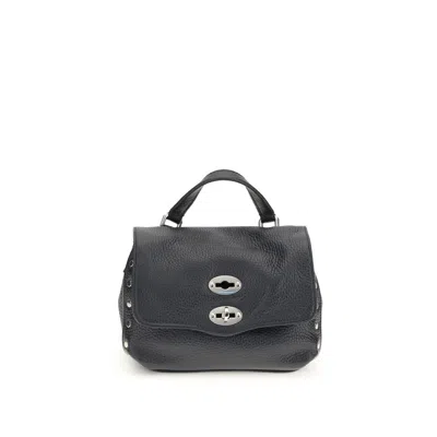 Zanellato Blue Calf Leather Bos Taurus Shoulder Bag In Black