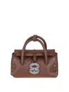 Zanellato Hammered Leather Shoulder Bag With Twist Lock And Studded Accents In Brown