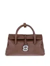 Zanellato Hammered Leather Shoulder Bag With Twist Lock And Studded Accents In Brown