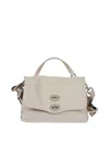 Zanellato Structured Leather Shoulder Bag With Metallic Hardware In Neutral