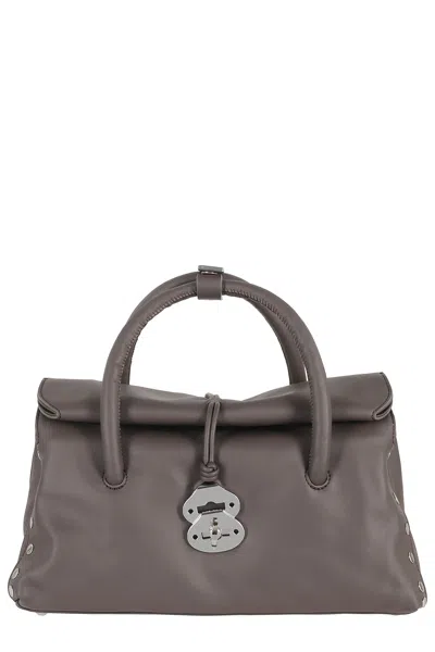 Zanellato Brown Dotta Saeta Small Tubular Handle Leather Tote Bag In Gray