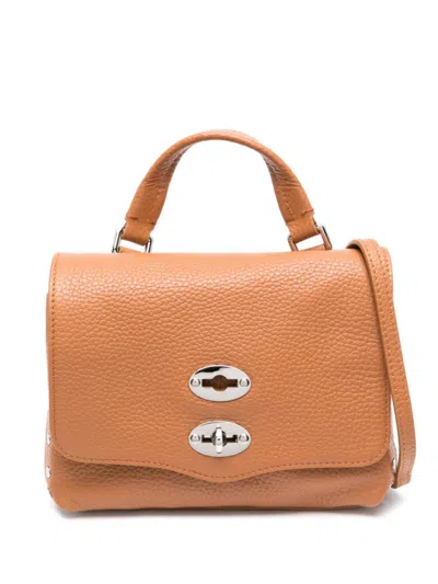 Zanellato Brown Leather Handbag With Grained Texture And Silver-tone Hardware For Women In Orange
