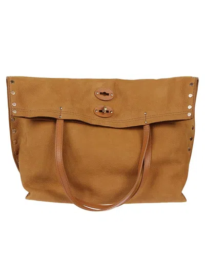 Zanellato Brown Textured Leather Tote With Fold-over Flap