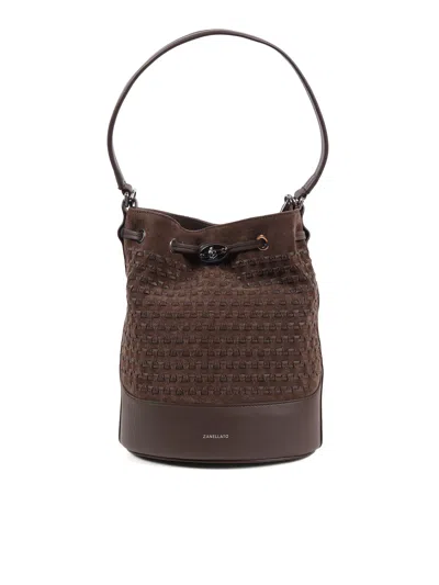 Zanellato Brown Torrone Musiva Suede Bucket Bag In Black