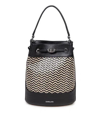 Zanellato Bucket Bag In Leather And Raffia In Black