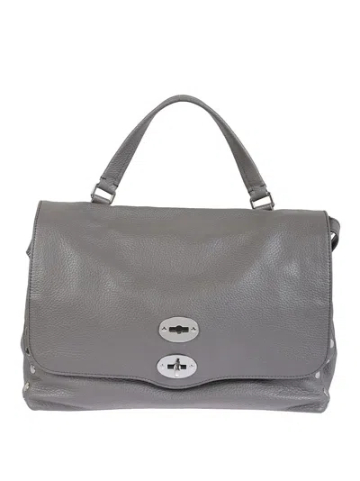 Zanellato Calfskin Shoulder Bag With Twist Lock Closure And Silver-tone Hardware In Gray