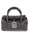 Zanellato Charcoal Brown Leather Shoulder Bag With Twist Lock Closure In Gray