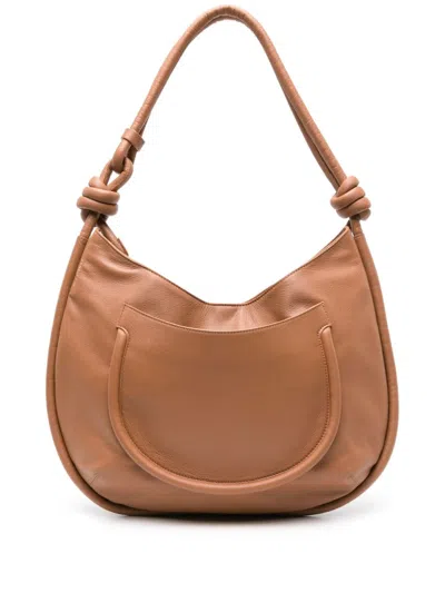 Zanellato Cognac Brown Leather Handbag With Knot Detailing In Beige