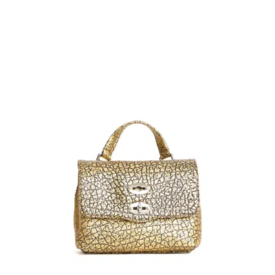 Zanellato Compact Structured Burgundy Shoulder Bag With Turn-lock Closure In Gold