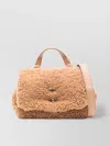 Zanellato Camel Brown Faux Shearling Shoulder Bag With Adjustable Strap In Brown