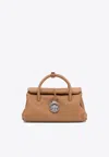Zanellato Dotta Centauro S Hammered Leather Handbag With Shoulder Strap In Brown