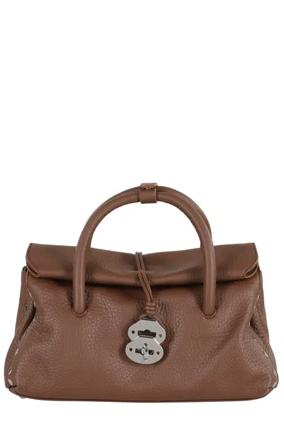 Zanellato Dotta Centauro Small Grained Leather Handbag In Brown