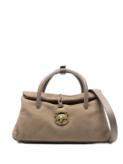 Zanellato Dotta Jones Small Suede Leather Handbag In Gray