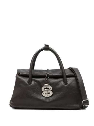 Zanellato Dotta Small Bag In Black Nappa Leather In Brown