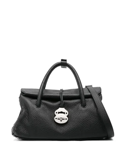 Zanellato Dotta Small Bag In Hammered Leather In Black