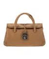Zanellato Textured Leather Shoulder Bag With Distinctive Clasp In Brown