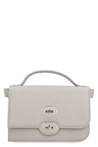 Zanellato Elegant Grey Leather Handbag For Women With Adjustable Shoulder Strap In Neutral