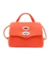 Zanellato Small Postina Bag In Red Hammered Leather With Shoulder Strap In Orange