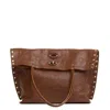 Zanellato Fold-over Brown Leather Handbag With Silver Stud Detailing In Brown