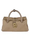 Zanellato Textured Soft Leather Shoulder Bag With Lock Closure In Gray