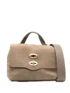 Zanellato Baby Suede Leather Handbag With Studded Detailing In Neutral