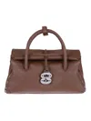 Zanellato Hammered Leather Shoulder Bag With Twist Lock And Studded Accents In Brown
