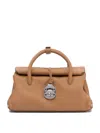 Zanellato Dotta Centauro S Hammered Leather Handbag With Shoulder Strap In Brown
