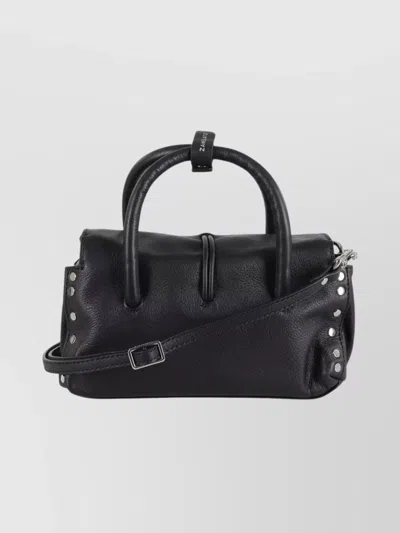 Zanellato Handmade Leather Shoulder Bag With Detachable Strap In Black