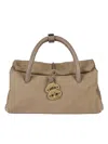 Zanellato Textured Soft Leather Shoulder Bag With Lock Closure In Gray