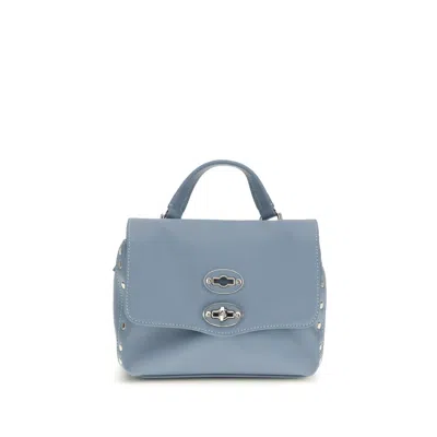 Zanellato Light Blue Calf Leather Bos Taurus Handbag In Gray