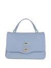 Zanellato Light Blue Foldover Top Shoulder Bag With Silver Accents In Blue