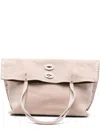 Zanellato Jones Suede Leather Handbag With Top Handles In Neutral