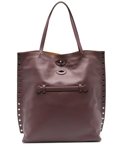 Zanellato Medium A'spasso® Stud-embellished Leather Tote Bag In Red