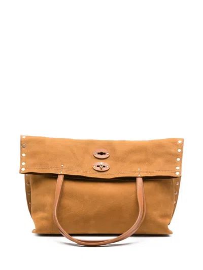 Zanellato Medium A'spasso Stud-embellished Tote Bag In Brown