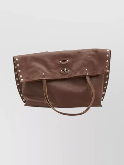 Zanellato Medium Leather Tote Bag With Metal Accents In Brown