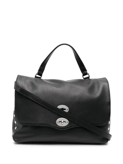 Zanellato Medium Martellated Leather Postina Bags In Black