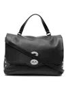 Zanellato Tumbled Leather Medium Postina Daily Day Bags In Black