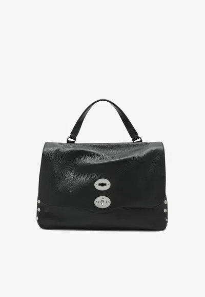 Zanellato Medium Postina Hammered Leather Top Handle Bag In Black