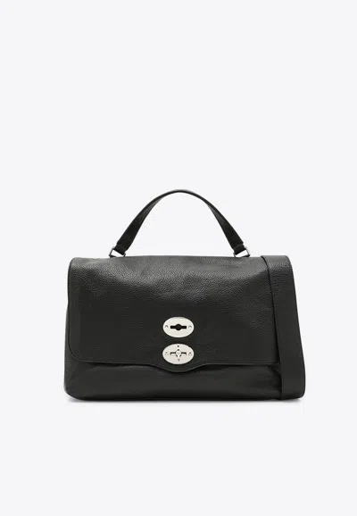 Zanellato Medium Postina Leather Top Handle Bag In Black