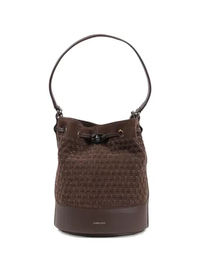 Zanellato Brown Monda Musiva Suede Leather Bucket Bag